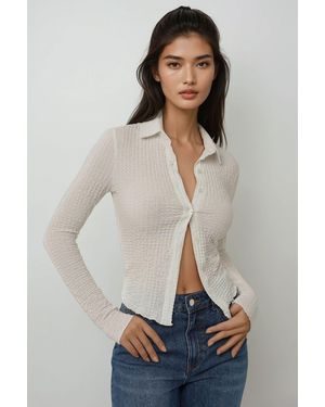 Hiccup Slim Fit Textured Long Sleeve Top - White