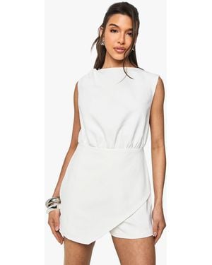 Boohoo Tailored Wrap Front Playsuit - White