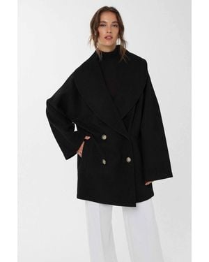 Hiccup Oversized Turndown Collar Button Coat - Black