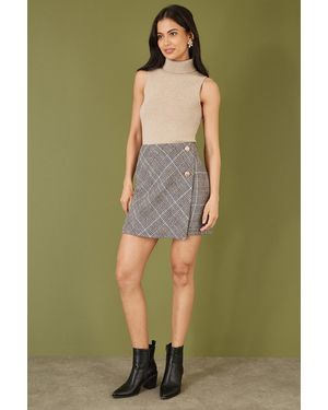 Mela London Checked Wrap Mini Skirt With Button Detail - Green