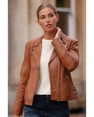 Ashwood Leather 'Casey' Real Biker Jacket - Brown