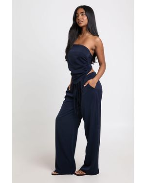 Boohoo Scarf Top And Wide Leg Trouser Co Ord - Blue