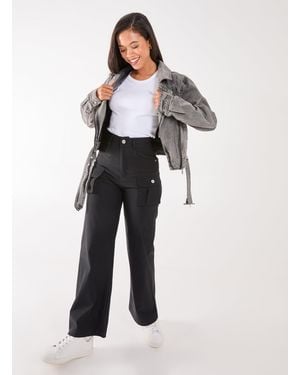 Pink Vanilla Oversized Pocket Wide Leg Cargo Trousers - Blue