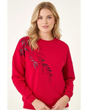 Roman Placement Print Jersey Stretch Top - Red