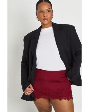 Boohoo Plus Lace Trim Crepe Mini Skirt - Red