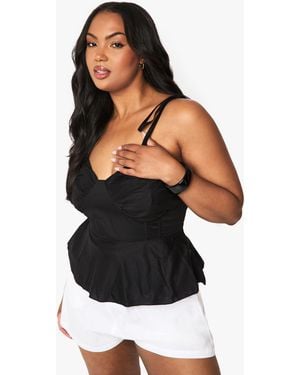 Boohoo Plus Bust Detail Tie Strap Top - Black