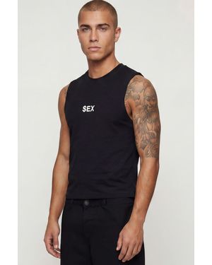 BoohooMAN Shrunken Boxy Sex Slogan Tank - Blue