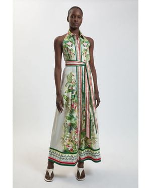 Karen Millen Floral Print Shirt Midi Dress - Green