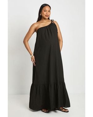 Boohoo Maternity Beaded Tie One Shoulder Smock Maxi Dress - Black