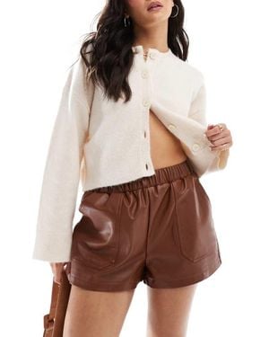 Miss Selfridge Faux Leather Pull On Short - Brown