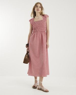 River Island Midi Dress Gingham Cap Sleeve Shirred - Pink