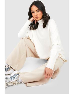 Boohoo Oversized Turtle Neck Knitted Jumper - Natural
