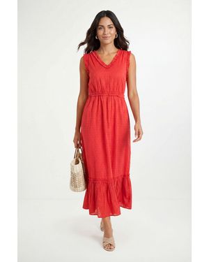 Wallis Cotton Dobby Ruffle Maxi Dress - Red