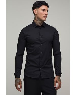 BoohooMAN Tall Muscle Fit Long Sleeve Shirt - Blue
