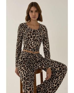 Hiccup Slim Fit Leopard Print Top - Multicolour