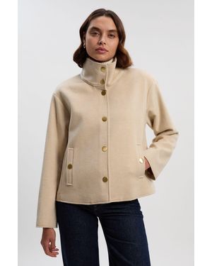 Karen Millen Brushed Wool Funnel Neck Tailored Short Coat - Natural