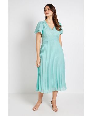 Wallis Lace Pleat Detail Midi Dress - Blue