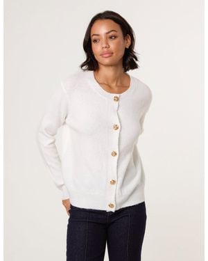 Blue Vanilla Flower Buttons Cardigan - White