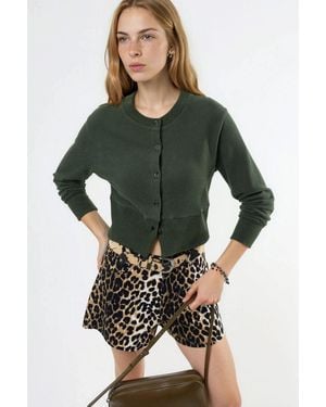 Busem Casual Crew Neck Buttoned Crop Jacket - Green