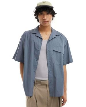 Collusion Oversized Poplin Revere Short Sleeve Shirt - Blue