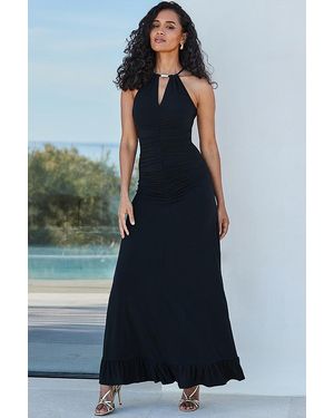 Sosandar Ruched Front Halter Neck Jersey Maxi Dress - Blue
