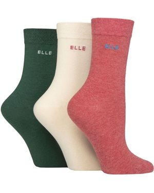 Elle 3 Pack Ladies Plain Cotton Socks - Green