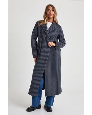 Boohoo Wool Look Pinstripe Oversized Maxi Jacket - Blue