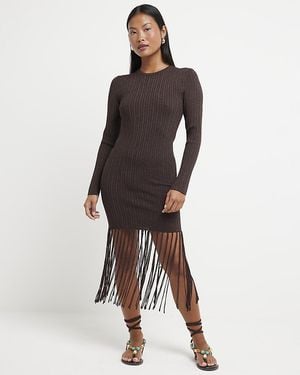 River Island Knitted Metallic Fringe Midi Dress - Red