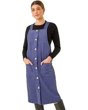 Roman Corduroy Pinafore Midi Dress - Blue