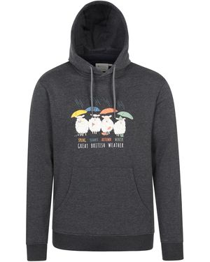 Mountain Warehouse 'Regional' Great British Weather Graphic Hoodie Drawcord Warm Pullover Cotton - Grey