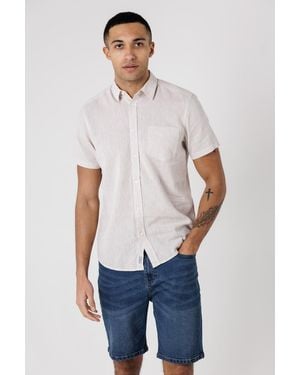 Tokyo Laundry Linen Blend Short Sleeve Button-Up Shirt With Chest Pocket - Blue