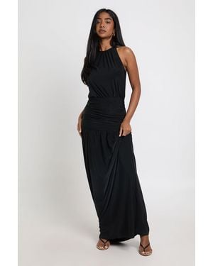 Boohoo Super Soft Ruched Drop Waist Maxi Dress - Blue