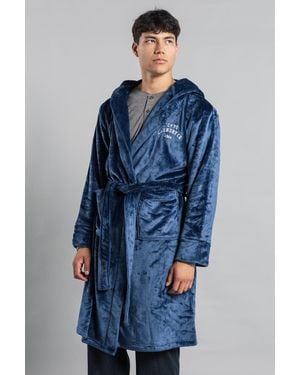 Tokyo Laundry Plush Dressing Gown With Hood - Blue
