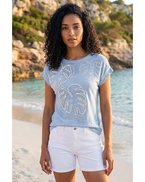 Roman Textured Leaf T-Shirt - Blue