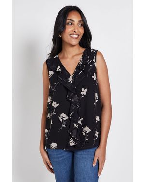 Wallis Petite Floral Ruffle V Neck Cami Top - Black