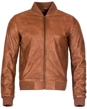 Infinity Leather Varisty Bomber Jacket - Brown