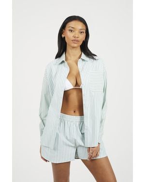 Brave Soul Striped Oversized Long Sleeve Shirt - White