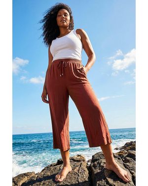 Roman Curve Linen Mix Cropped Trousers - Red