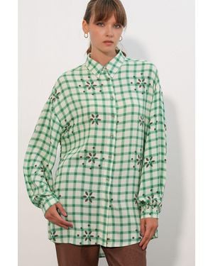 Bigdart Oversized Plaid Crepe Shirt - Green