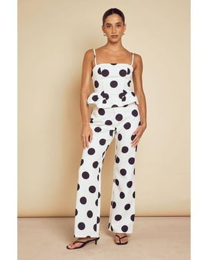 MissPap Tailored Polka Dot Straight Leg Trouser - Natural