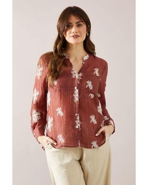 Wallis Embroidered Overhead Shirt - Brown