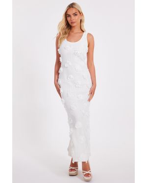 Quiz Knitted Floral Midaxi Dress - White