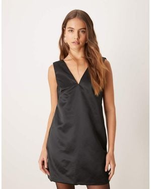 Abercrombie & Fitch Satin Shift Dress With Low Bow Back - Black