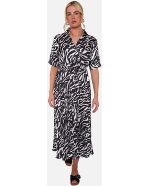 Gini London Zebra Pleated Belted Wrap Midi Dress - White
