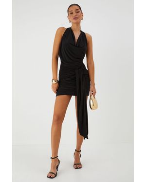 MissPap Halter Neck Drape Front Mini Dress - Black