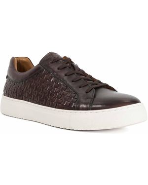 Dune Tj Leather Woven Detail Lace Up Trainers - Brown