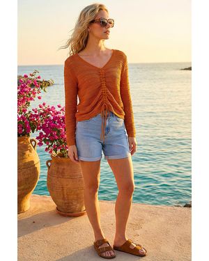 Roman Sequin Tie Front Knitted Top - Blue