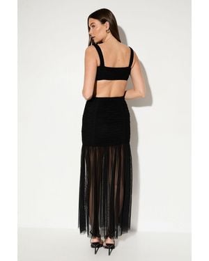 MissPap Open Back Mesh Ruched Maxi Dress - Black