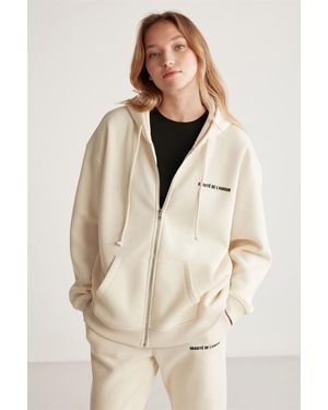 Grimelange Hooded Zip-Front Oversized Sweatshirt - Natural
