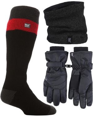 Heat Holders Ski Set Neckwarmer Gloves & Thermal Ski Socks Winter Wear - Black